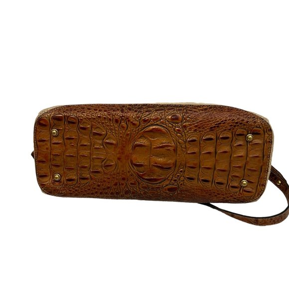 Brahmin Brown Croc Embossed Leather & Woven Top Handle Crossbody Handbag - Picture 5 of 7